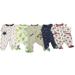 Baby Boy Newborn Fall Winter Zip Up Footed Sleeper Pajama Lot Carter's